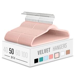 Velvet Clothes Hangers (50 Pack) Heavy Duty Durable Suit Hanger BLUSH PINK